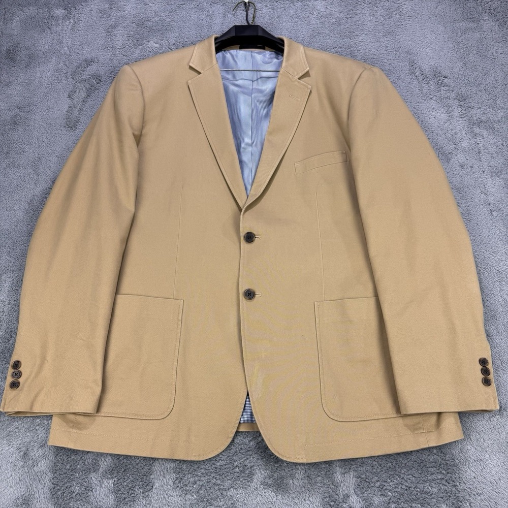 Southern Pines Men XL Tan Lined Cotton 2‎ Button Double Vent Preppy Blazer